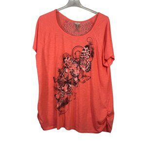 White Stag Womens 22 24 Coral Top With Butterfly Print & Lace Back Detail